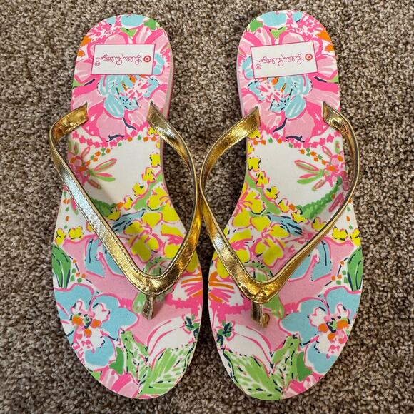 Lilly Pulitzer x Target NWOT Flip Flops Nosey Posey Size 6 Beach Vacation Cruise - Picture 1 of 9